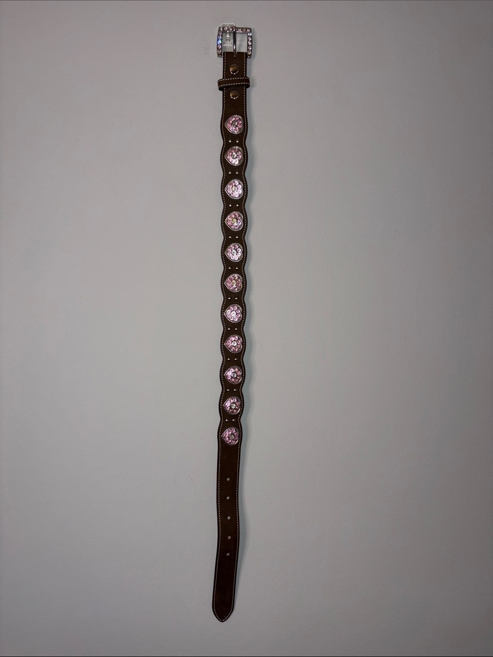 Nocona Brown Leather Kids Belt with Pink Rhinestone Conchos